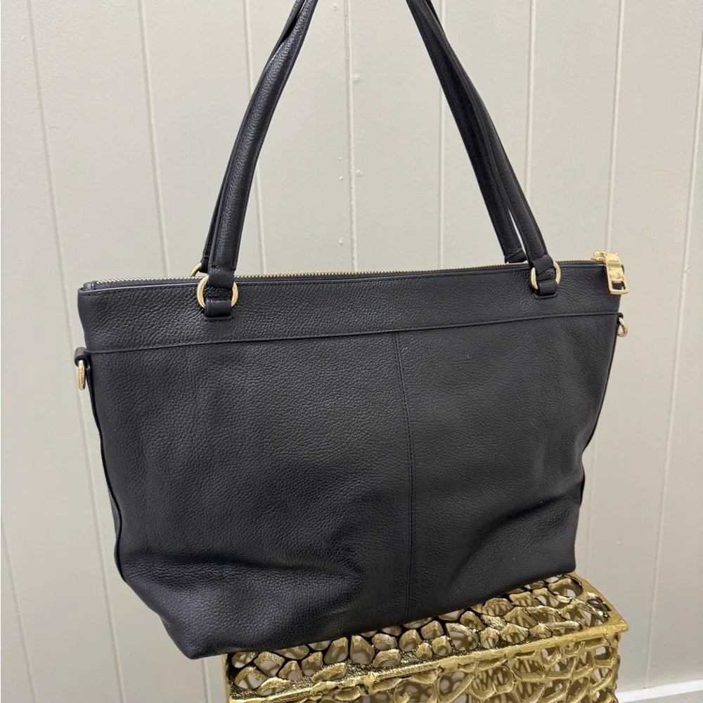 Coach Black Leather Tote with Gold Accents